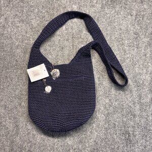The Sak Crochet Crossbody Bag Navy NWT Polypropylene Zip Top 9x9